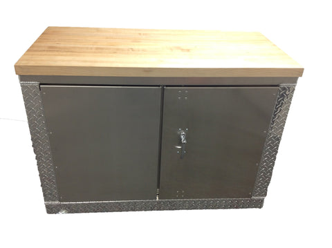 Garage Cabinet - 4 Foot - Deluxe - Diamond Plate Aluminum