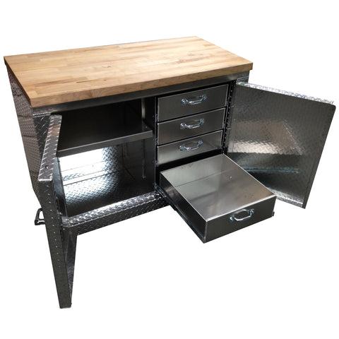 Rolling Garage Workbench - Storage Cabinet - 4 Ft - Diamond Plate Aluminum