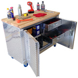 Rolling Garage Workbench - Storage Cabinet - 4 Ft - Diamond Plate Aluminum