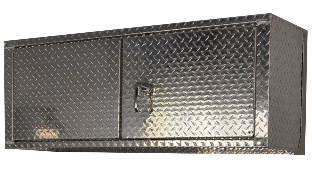 Overhead Garage Cabinet - 4 Foot - Deluxe - Diamond Plate Aluminum