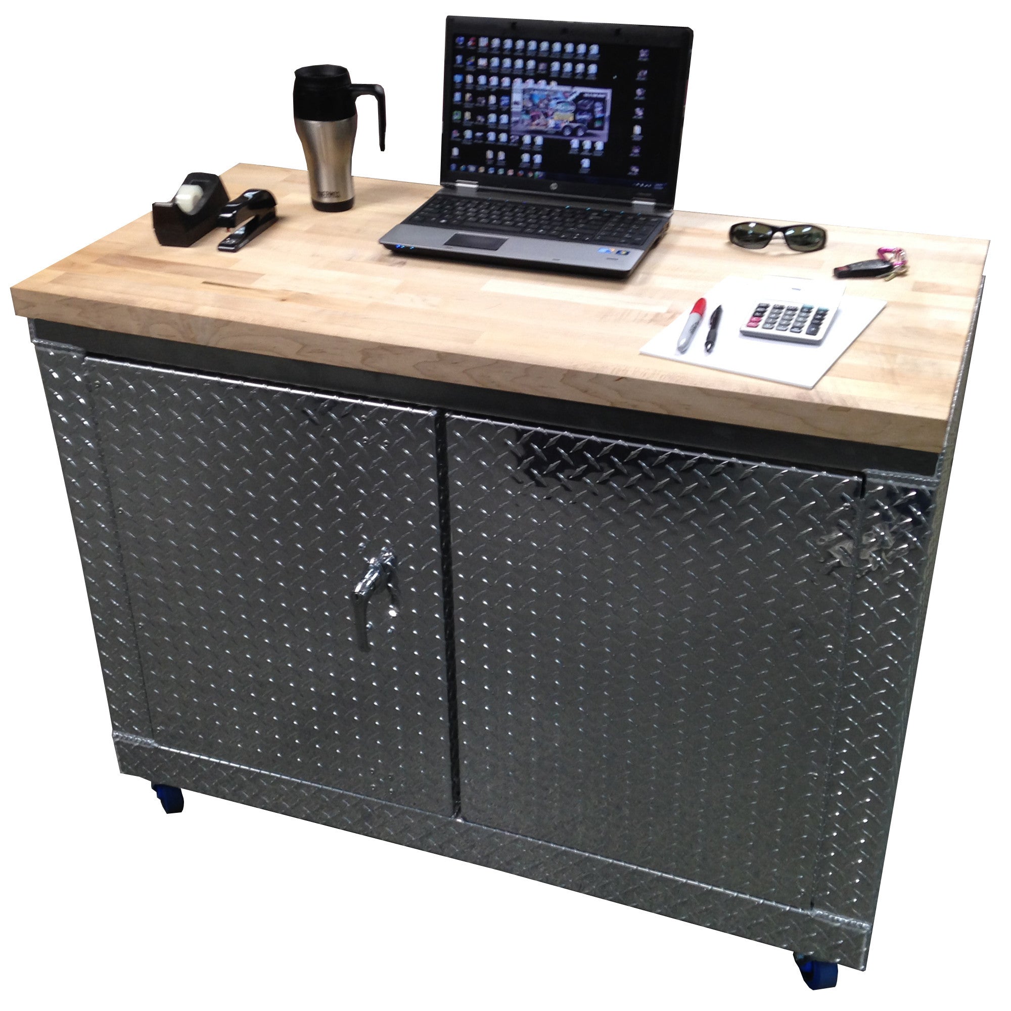 Rolling Garage Workbench - Storage Cabinet - 4 Ft - Diamond Plate Aluminum
