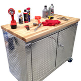 Rolling Garage Workbench - Storage Cabinet - 4 Ft - Diamond Plate Aluminum