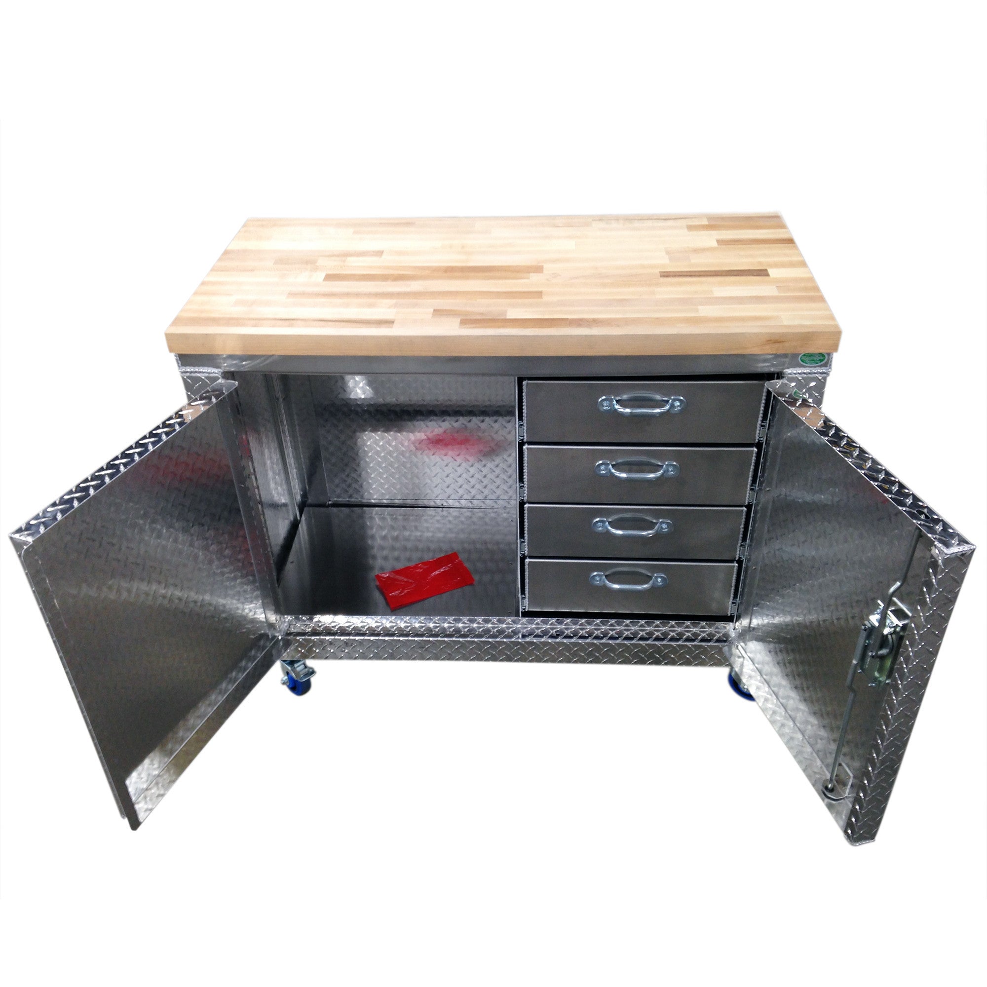 Rolling Garage Workbench - Storage Cabinet - 4 Ft - Diamond Plate Aluminum