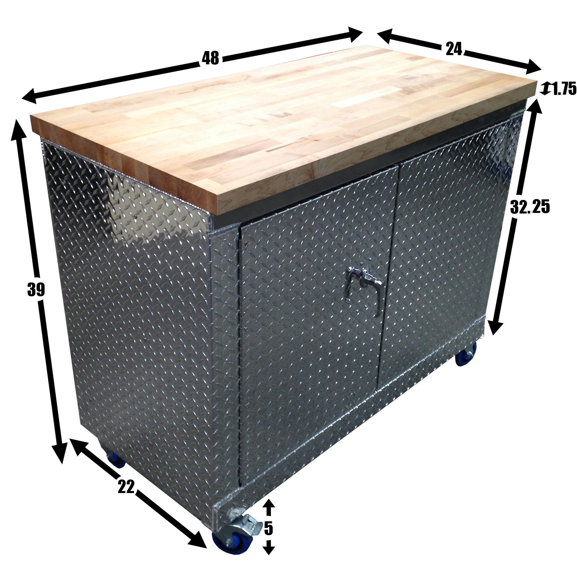 Rolling Garage Workbench - Storage Cabinet - 4 Ft - Diamond Plate Aluminum